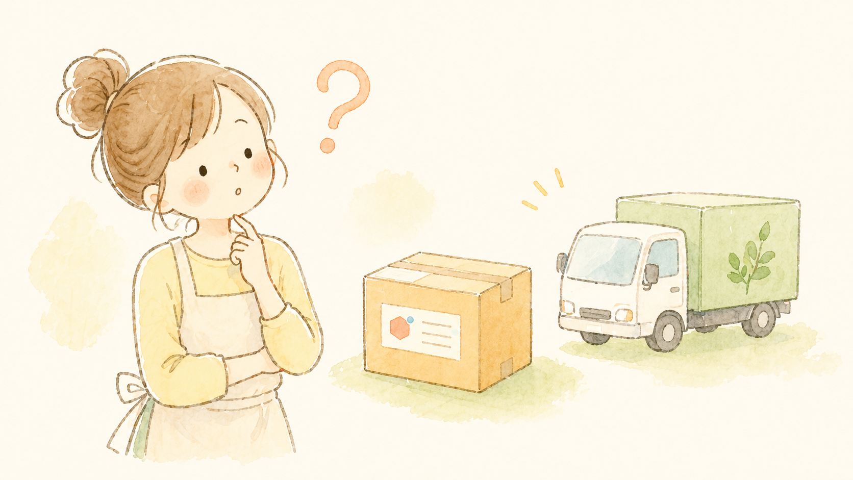 エコメルカリ便って何？と疑問に思う主婦のイラスト